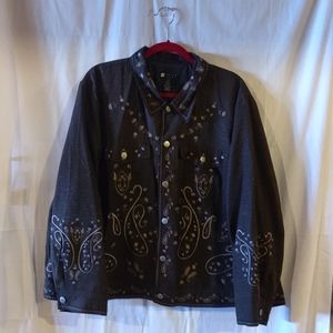 Women's Brown Silk Paisley Embroidery Blazer Jacket By Carole Little Siz…